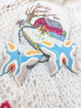 Vintage Retro Emerald  Metal Blue Orange Stud Earrings